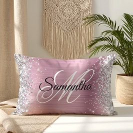 Silver Glitzer Hübsch Pink Foil Monogramm Lendenkissen