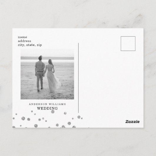 Silver Glitzer Image & Black Foto Save the Date Postkarte (Rückseite)