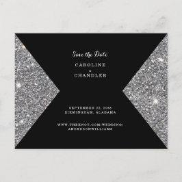Silver Glitzer Image & Black Foto Save the Date Postkarte