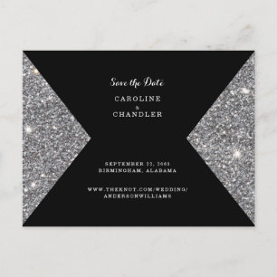 Silver Glitzer Image & Black Foto Save the Date  Postkarte