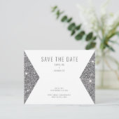 Silver Glitzer Image Modern Save the Date Postkarte (Stehend Vorderseite)