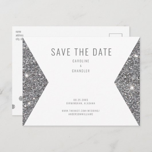 Silver Glitzer Image Modern Save the Date Postkarte (Vorne/Hinten)