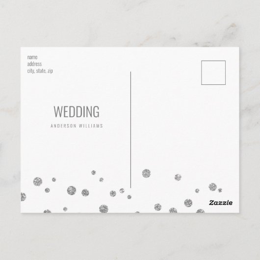 Silver Glitzer Image Modern Save the Date Postkarte (Rückseite)