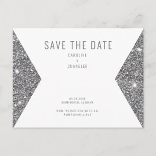 Silver Glitzer Image Modern Save the Date Postkarte