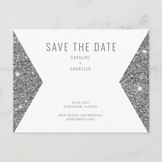 Silver Glitzer Image Modern Save the Date Postkarte (Vorderseite)