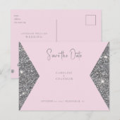 Silver Glitzer Image Pink Wedding Save the Date Postkarte (Vorne/Hinten)