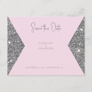 Silver Glitzer Image Pink Wedding Save the Date Postkarte