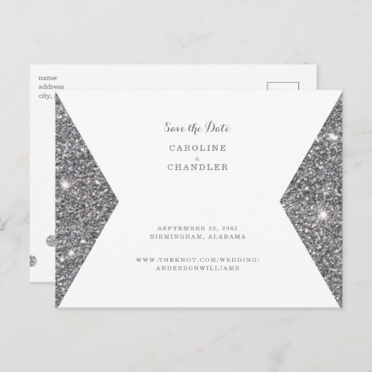 Silver Glitzer Image Wedding Save the Date Postkarte (Vorne/Hinten)