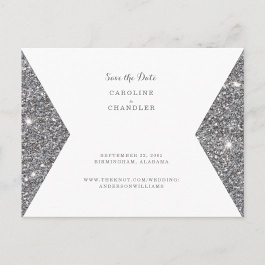 Silver Glitzer Image Wedding Save the Date Postkarte (Vorderseite)