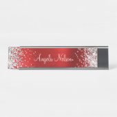 Silver Glitzer Imitate Ruby Red Foil Schreibtischnamensplakette (Vorderseite )