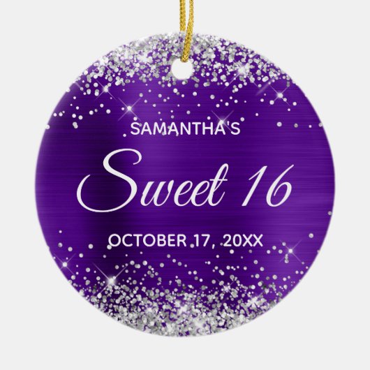 Silver Glitzer Indigo Foil Sweet 16 Birthday Keramik Ornament (Vorne)