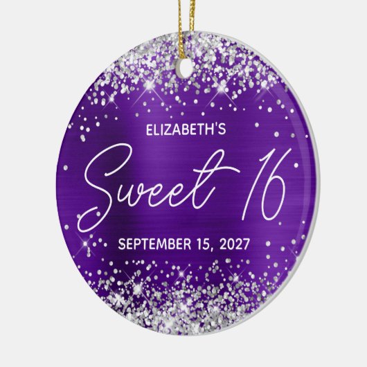 Silver Glitzer Indigo Lila Extravagant Sweet 16 Fo Keramik Ornament (Links)