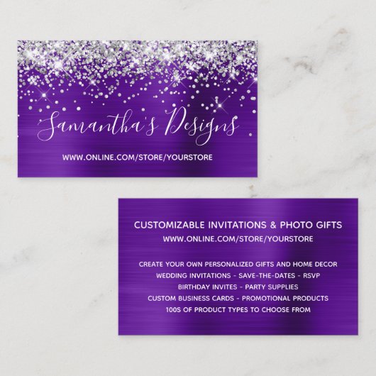 Silver Glitzer Indigo Lila Foil Online Store Visitenkarte (Vorne/Hinten)
