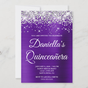 Silver Glitzer Indigo Lila Foil Quinceañera Einladung