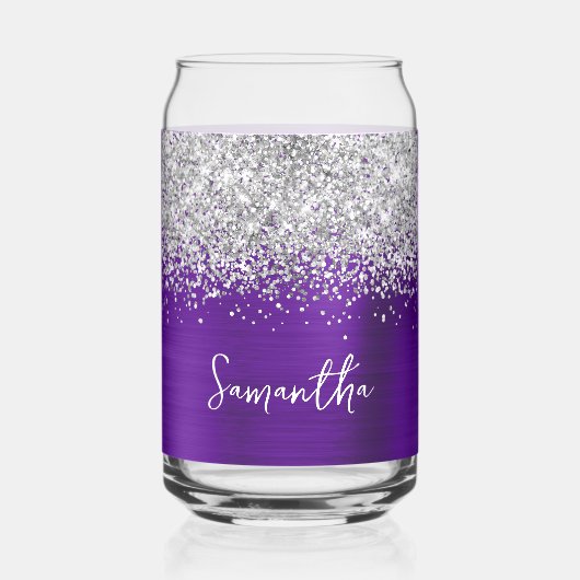Silver Glitzer Indigo Lila Glam Name Dosenglas (Vorderseite)