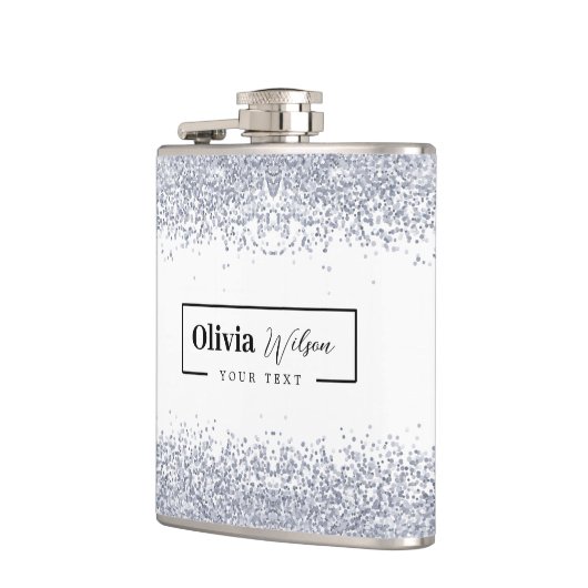 Silver Glitzer Individuelle Name Flask Flachmann (Links)