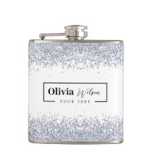 Silver Glitzer Individuelle Name Flask