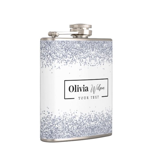 Silver Glitzer Individuelle Name Flask Flachmann (Rechts)