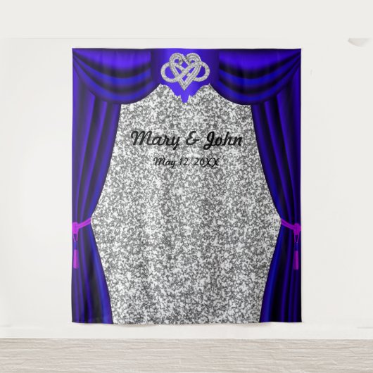 Silver Glitzer Infinity Heart Blue Vorhang Wandteppich (Vorderseite)