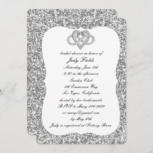 Silver Glitzer Infinity Heart Brautparty laden Einladung (Vorne/Hinten)