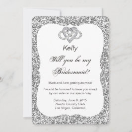 Silver Glitzer Infinity Heart Bridesmaid Card Einladung