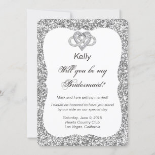 Silver Glitzer Infinity Heart Bridesmaid Card Einladung