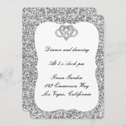 Silver Glitzer Infinity Heart Empfang Card Einladung (Vorne/Hinten)
