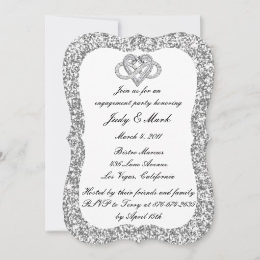Silver Glitzer Infinity Heart Engagement Party Einladung (Vorderseite)