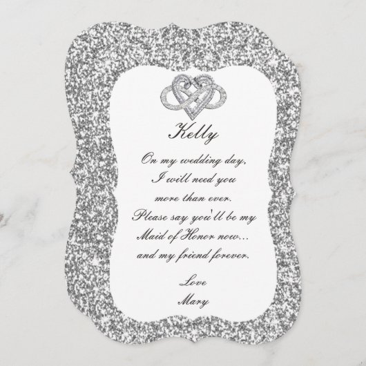 Silver Glitzer Infinity Heart Trauzeugin Card Einladung (Vorne/Hinten)