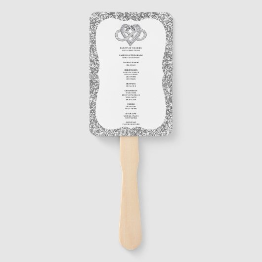 Silver Glitzer Infinity Heart Wedding Program Fans Fächer (Rückseite)