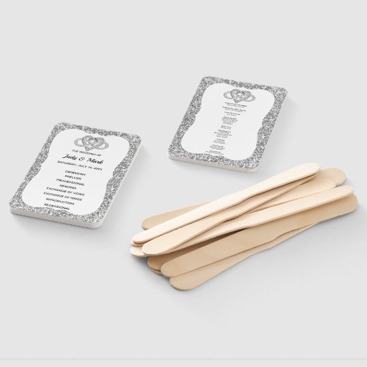 Silver Glitzer Infinity Heart Wedding Program Fans Fächer (Non-assembled)