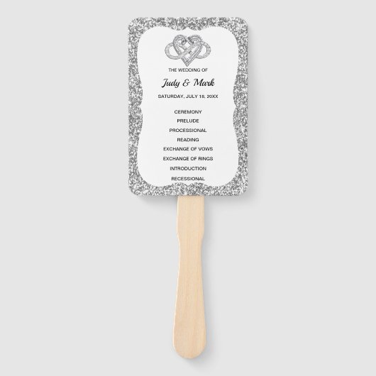 Silver Glitzer Infinity Heart Wedding Program Fans Fächer (Vorderseite)