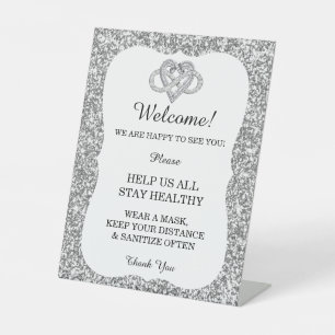 Silver Glitzer Infinity Heart Wedding Safety Sockelschild