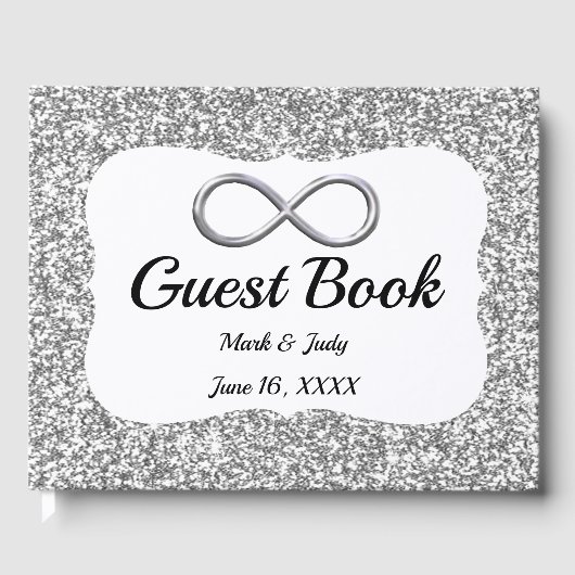 Silver Glitzer Infinity Wedding Gästebuch (Vorderseite)