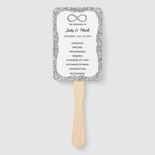 Silver Glitzer Infinity Wedding Program Fans Fächer (Vorderseite)