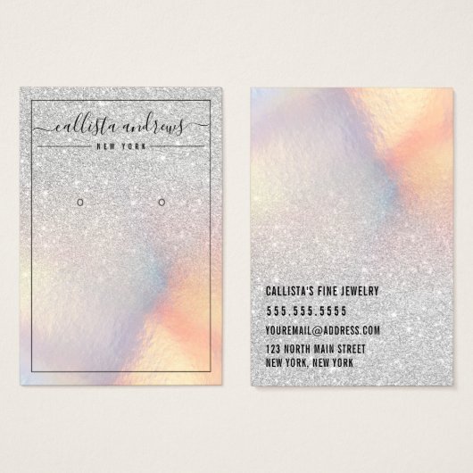 Silver Glitzer Iridescent Earring Display Card (Vorne & Hinten)