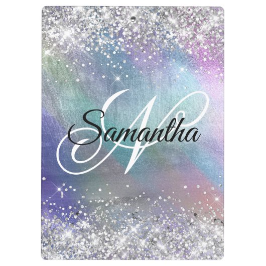 Silver Glitzer Iridescent Foil Extravagant Mit Mon Klemmbrett (Rückseite)