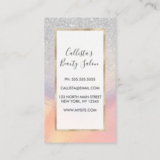 Silver Glitzer Iridescent Holographic Gradient Empfehlungskarte (Rückseite)