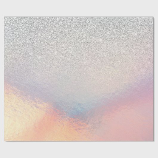 Silver Glitzer Iridescent Holographic Gradient Geschenkpapier (Flach)