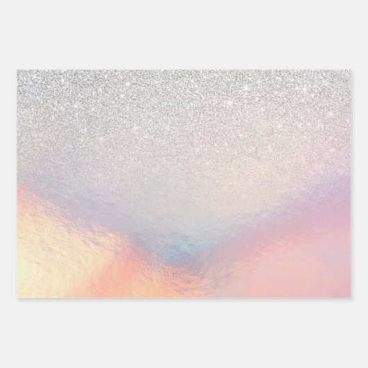 Silver Glitzer Iridescent Holographic Gradient Geschenkpapier Set (Vorderseite 2)