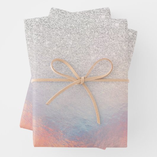 Silver Glitzer Iridescent Holographic Gradient Geschenkpapier Set (Beispiel)
