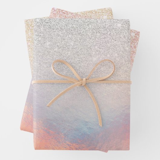 Silver Glitzer Iridescent Holographic Gradient Geschenkpapier Set (Beispiel)