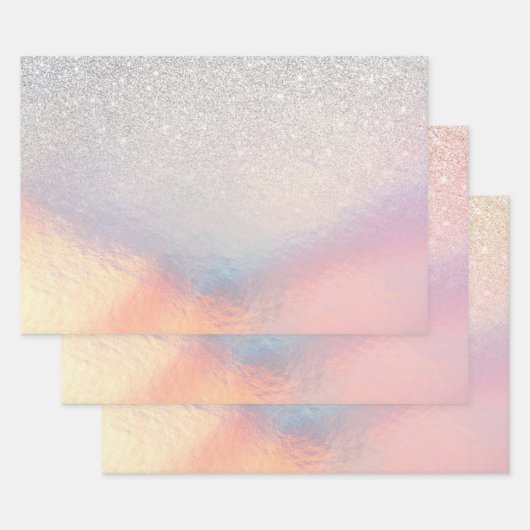 Silver Glitzer Iridescent Holographic Gradient Geschenkpapier Set (Set)