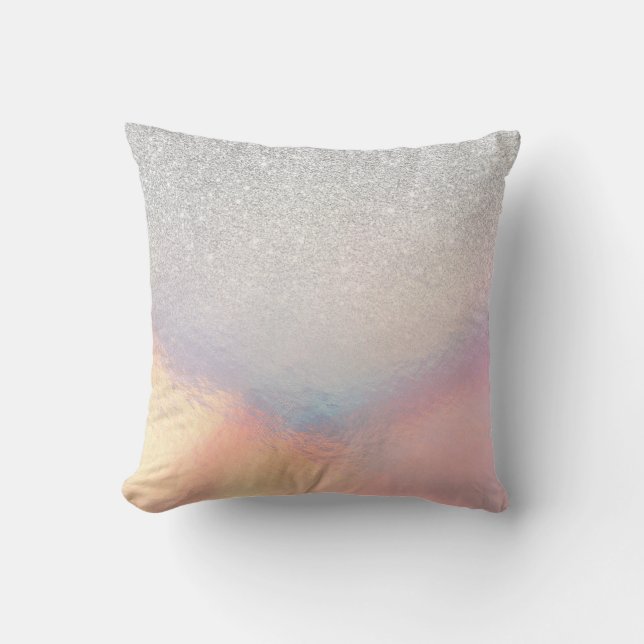 Silver Glitzer Iridescent Holographic Gradient Kissen (Vorderseite)