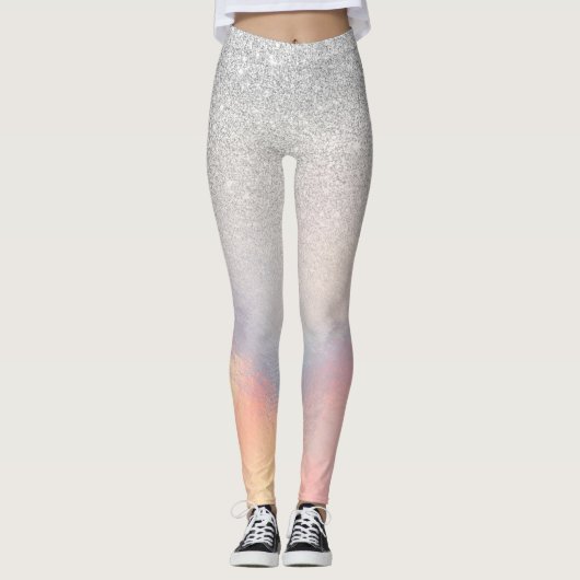 Silver Glitzer Iridescent Holographic Gradient Leggings (Vorderseite)