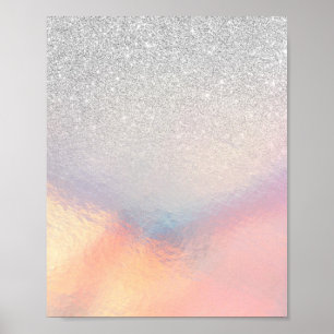 Silver Glitzer Iridescent Holographic Gradient Poster