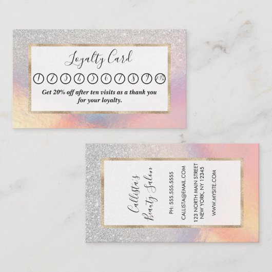 Silver Glitzer Iridescent Holographic Gradient Treuekarte (Vorne/Hinten)