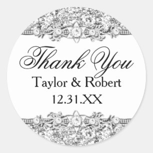 Silver Glitzer & Jewel Vielen Dank für Ihr Aufkleb Runder Aufkleber