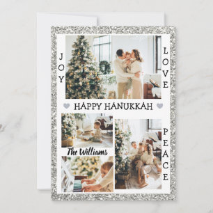 Silver Glitzer Joy Liebe Peace happy Hanukkah Foto Feiertagskarte