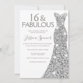 Silver Glitzer Kleid Fabulous Sweet 16 Party Einladung (Vorderseite)